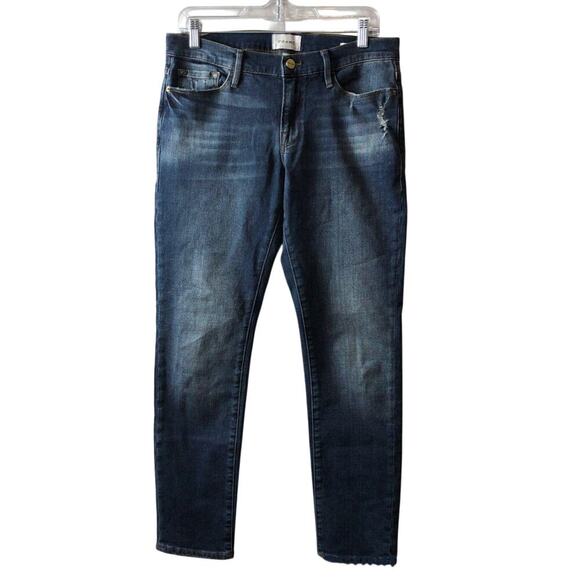 FRAME Le Garcon Slim Boyfriend Jeans Size 27 Distressed Blue Denim - Picture 2 of 5